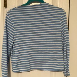 Smocked neck light blue & white striped tee